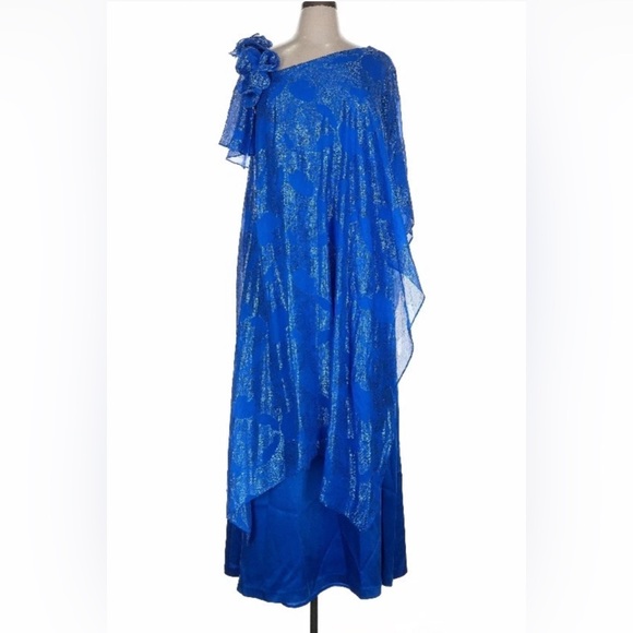 1X $1500 Marina Rinaldi blue gown silk blend mother of bride wedding guest prom - Picture 2 of 4